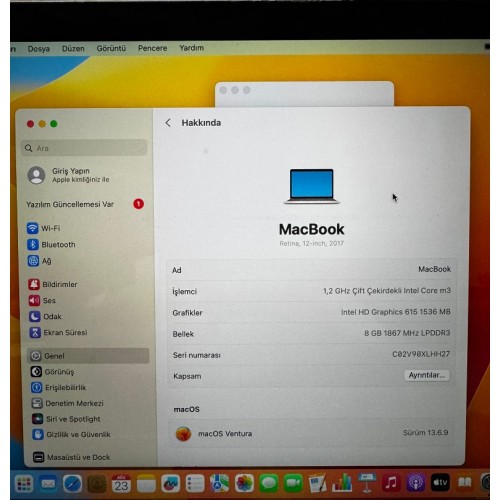KAMPANYA APPLE -MACBOOK A1534 Retina 12" 2017 -İntel Core M3 8GB/256 GB SSD YENİLENMİŞ ÜRÜN / BATARYA İYİ